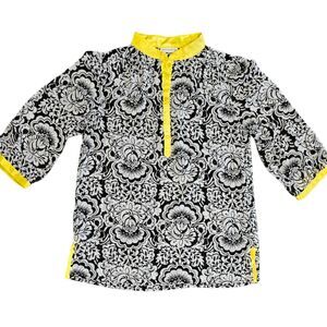 Suzan Graver Sheer Blouse Size S Black White Floral Boho Psychedelic Print